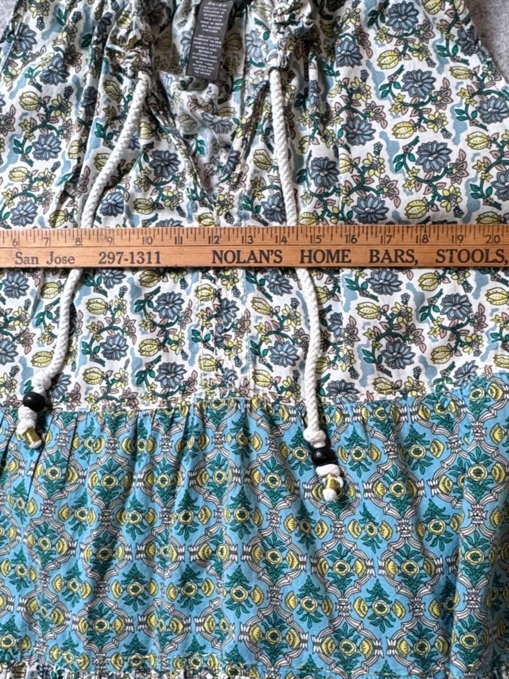 Chelsea & Theodore Boho Tiered Dress 2X Blue Floral Tassel Cotton - Picture 7 of 10